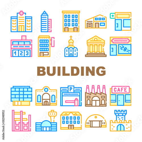 Building Architecture Collection Icons Set Vector Illustrations