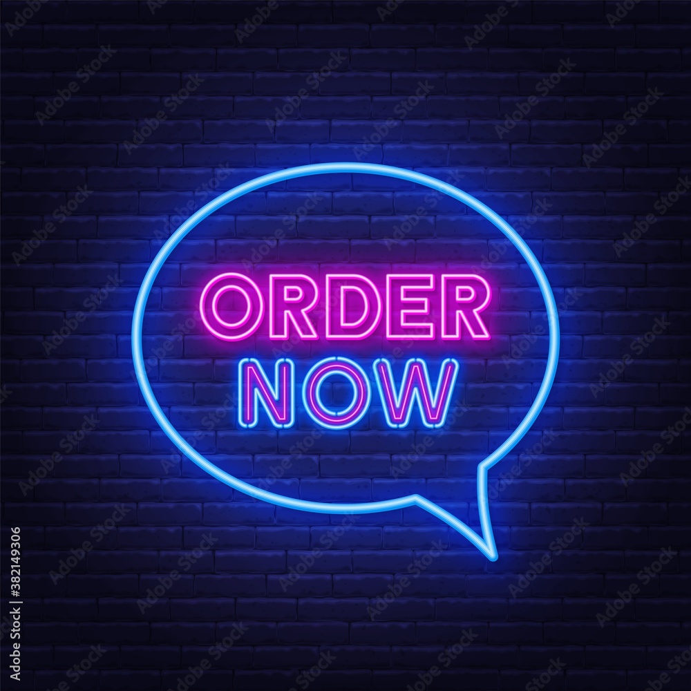 Order now neon sign on a brick background. Vector illustration. Order now neon sign on a brick background. Vector illustration.