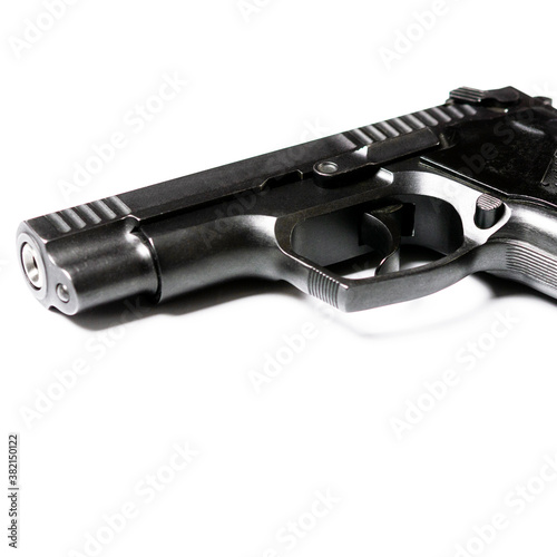 The legalization of weapons. Black traumatic gun on a white background © Nataliia