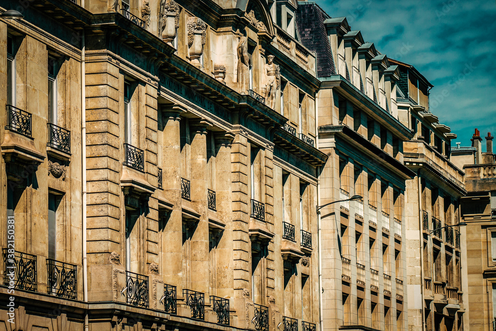 View of the facade of a building in the downtown of Reims in France
