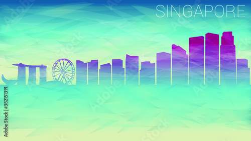 Singapore City. Broken Glass Abstract Geometric Dynamic Textured. Banner Background. Colorful Shape Composition.