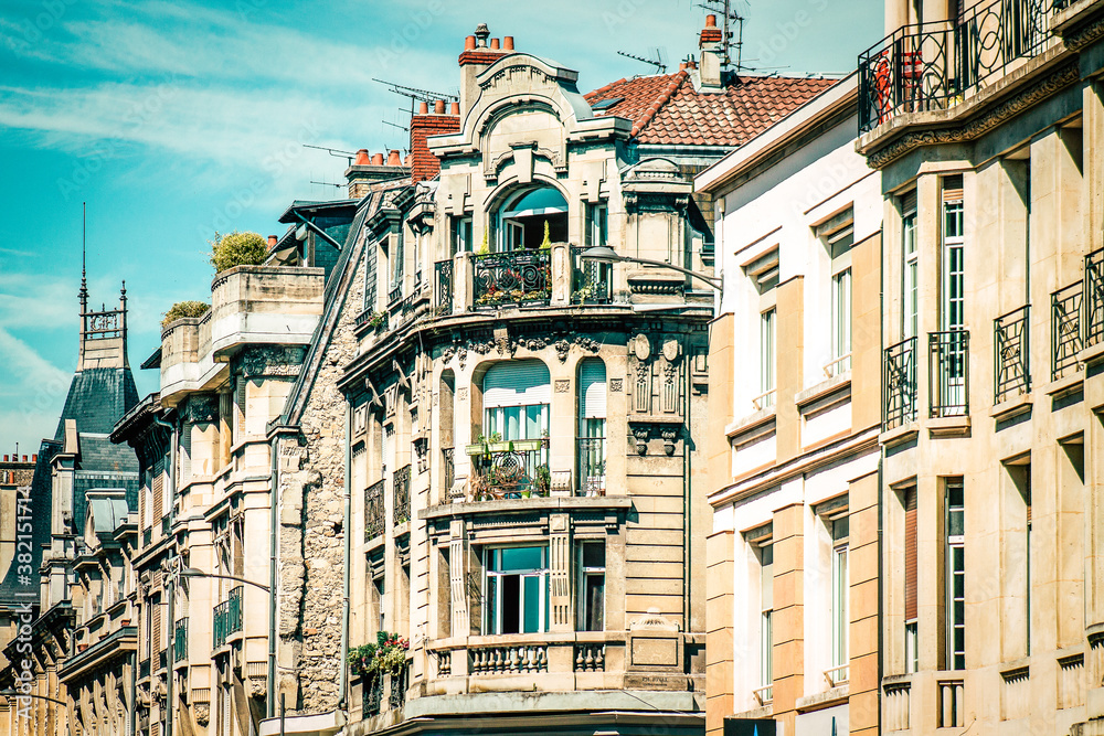 View of the facade of a building in the downtown of Reims in France
View of the facade of a building in the downtown of Reims in France
