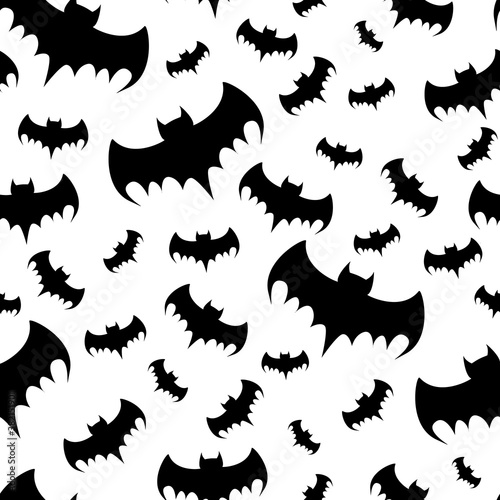 Black bat seamless pattern on white background. Halloween illustration. For gift paper  textiles  clothes  social networks  wallpaper  prints  festive decor