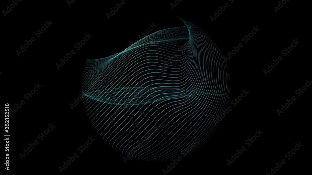 Abstract Magnetic Light Stroke Wavefield Background Loop/ 4k animation of an abstract fractal spherical light wavefield with particles and turbulence lines waving smoothly