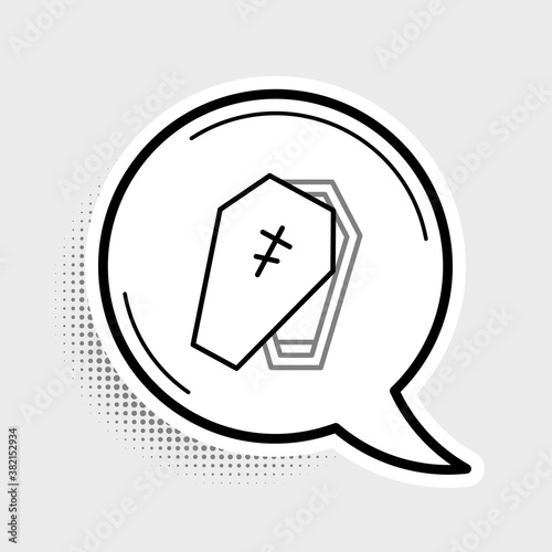 Line Coffin with christian cross icon isolated on grey background. Happy Halloween party. Colorful outline concept. Vector.