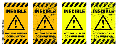 Inedible. not for human consumption. Stop, poisonous mushroom area. No dangerous toxin sign. Don’t eating Poison mushrooms sign. Forbidden to eat, Do not pick fungus zone. Flat vector symbol