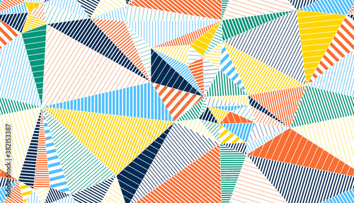 Polygonal linear color seamless pattern, graphic colorful low poly striped endless wallpaper background.