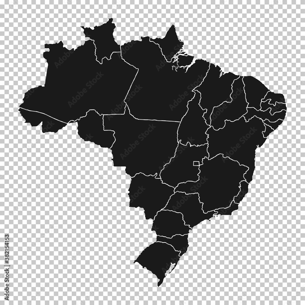 Brazil Map - Vector Solid Contour and State Regions on Transparent Background