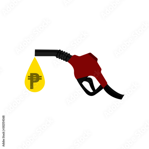 Gasoline pump gun and peso sign on white background