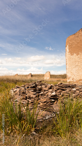 Aicient stones in the Valley of the Kings in the steppe of Khakassia. The Great Salabyk Mound.  photo