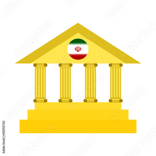 Gold bank and iran flag on white background