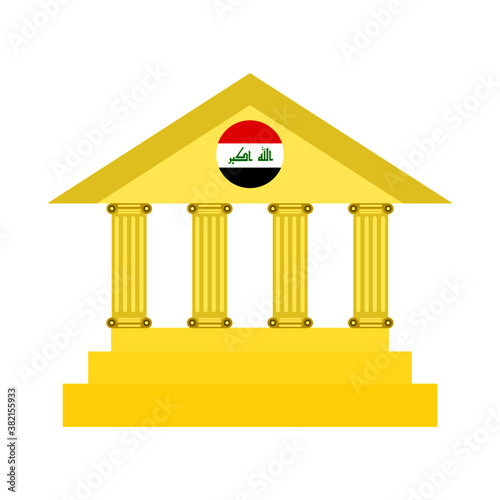 Gold bank and iraq flag on white background