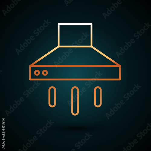 Gold line Kitchen extractor fan icon isolated on dark blue background. Cooker hood. Kitchen exhaust. Household appliance. Vector.