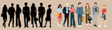Set of silhouette and normal of business worker. vector illustration flat design. international teamwork.