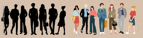 Set of silhouette and normal of business worker. vector illustration flat design. international teamwork. photo