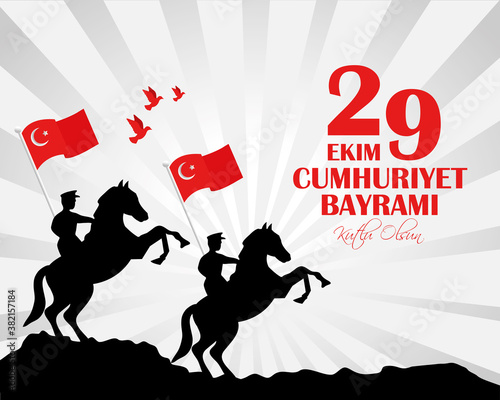 flags of the republic of turkey in day of ekim cumhuriyet bayrami vector illustration design