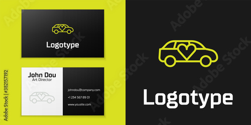 Logotype line Luxury limousine car icon isolated on black background. For world premiere celebrities and guests poster. Logo design template element. Vector.