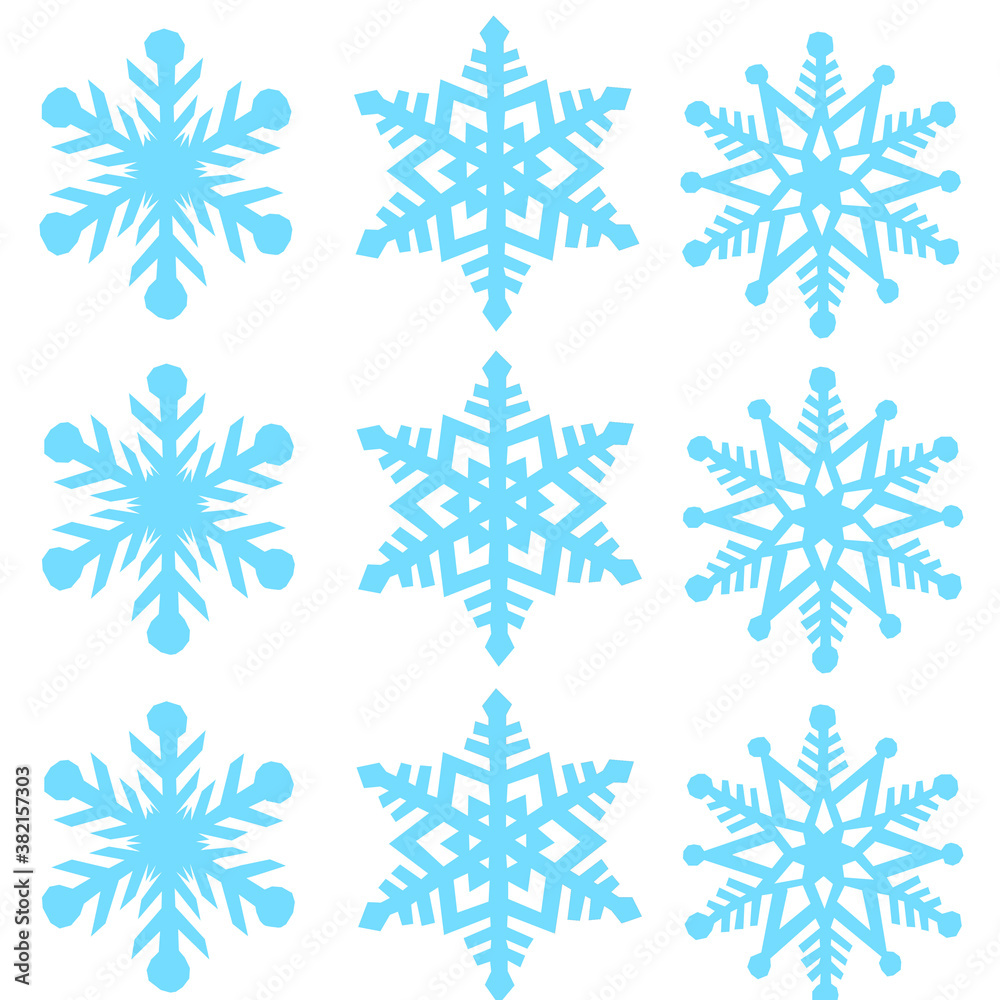 Blue snowflakes on a white background