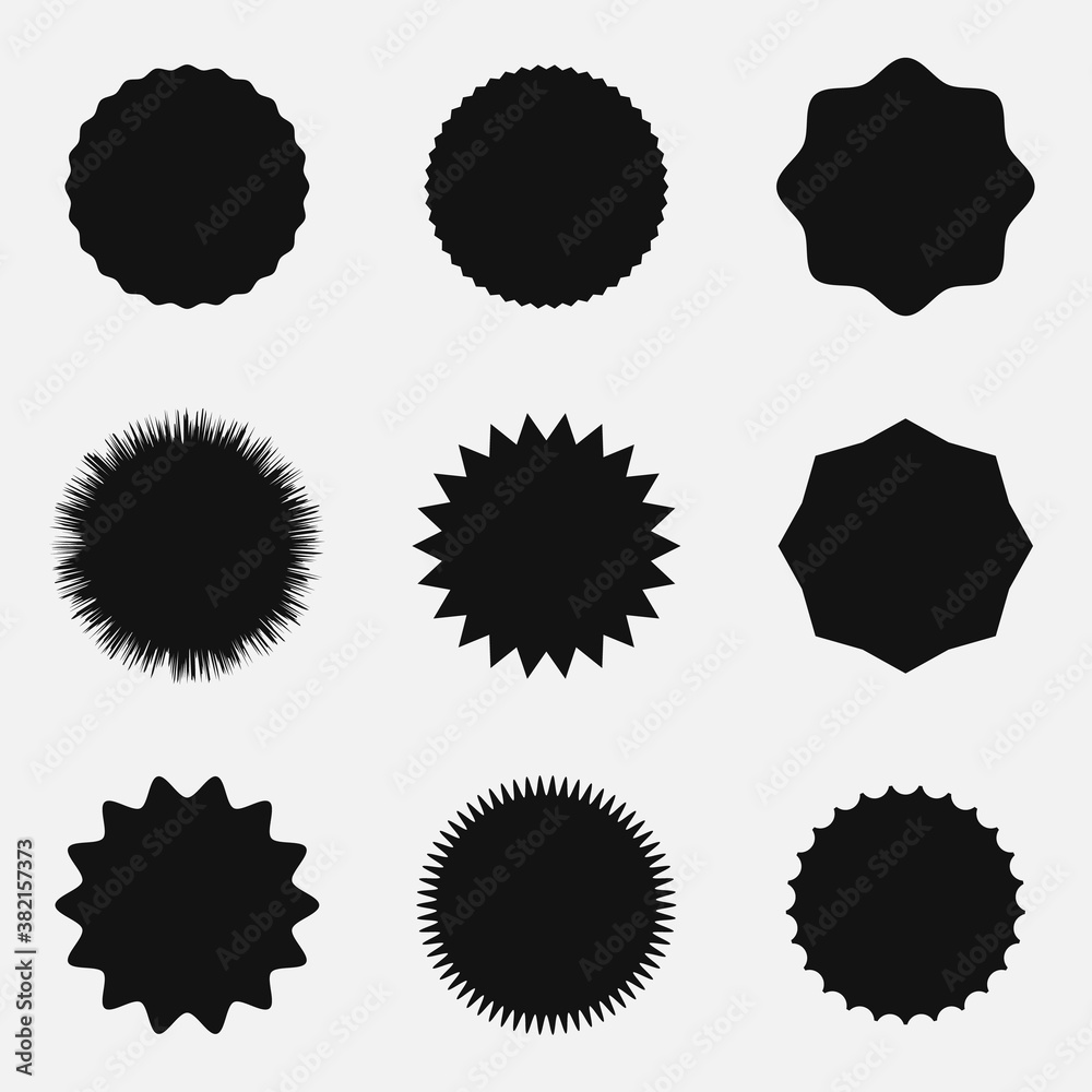 Set of vector starburst. Simple flat style. Starburst shape sale tag.
Set of vector starburst. Simple flat style. Starburst shape sale tag.