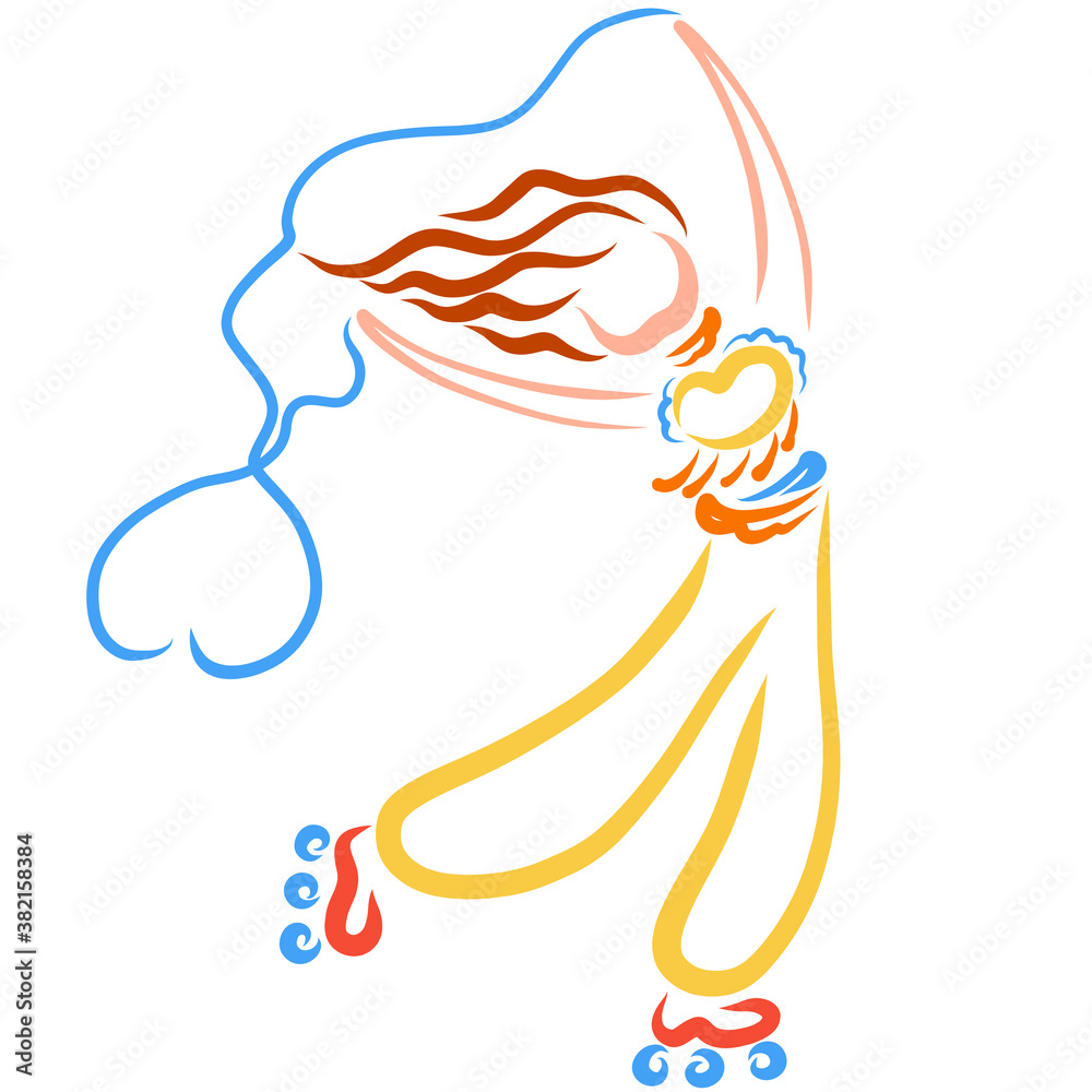 Obraz premium girl dancing on roller skates with ribbons forming a heart