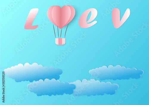 Origami in a heart shape.paper art style.