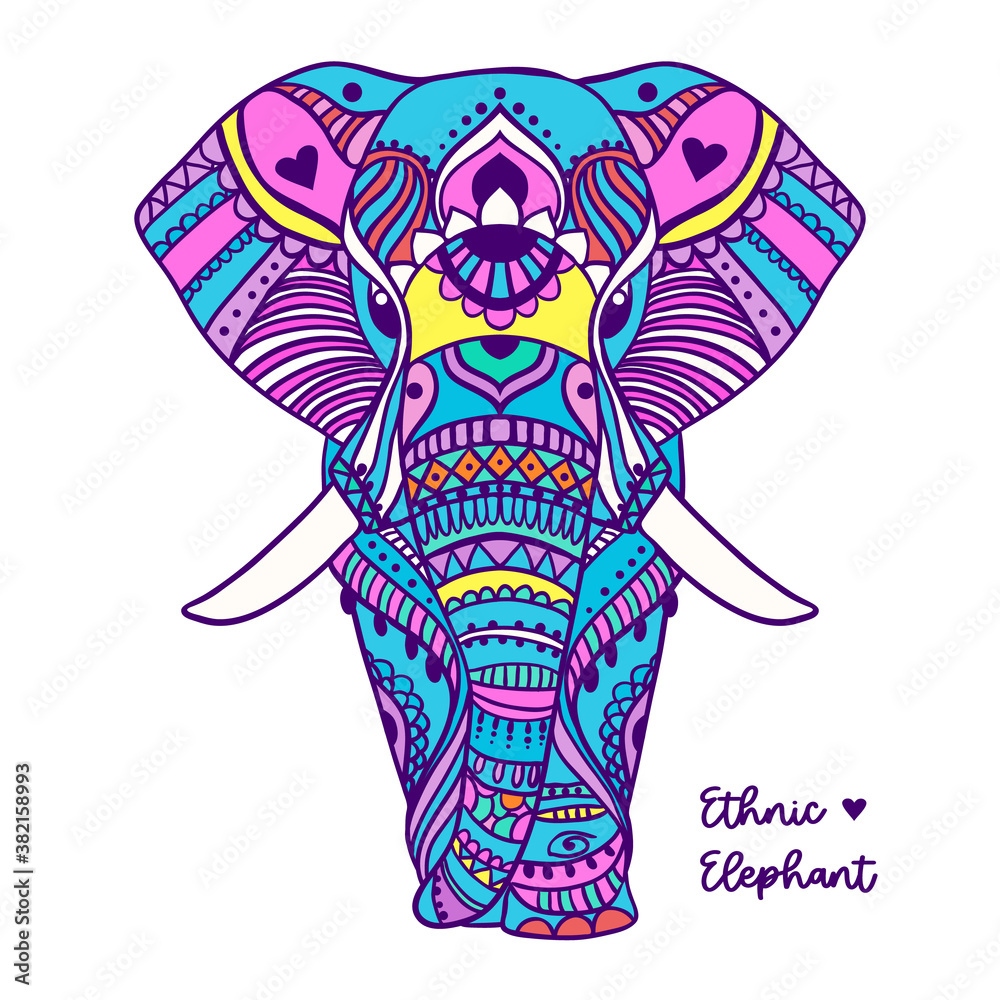 Pattern with elephant. Geometric circle element made in vector. Bohemian styles.