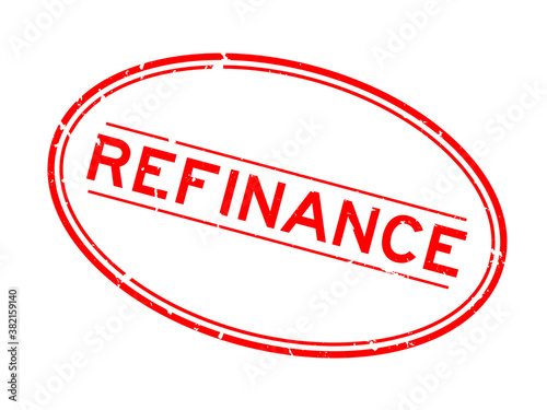 Grunge red refinance word oval rubber seal stamp on white background
