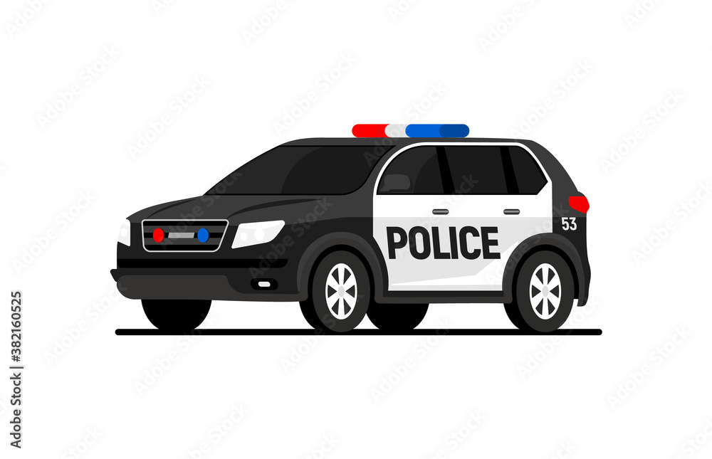 Police car truck suv security overhead cartoon. American police cruiser vector flat icon