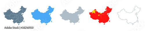 China Map Set - Vector Solid, Contour, Regions, Flag, Pixels