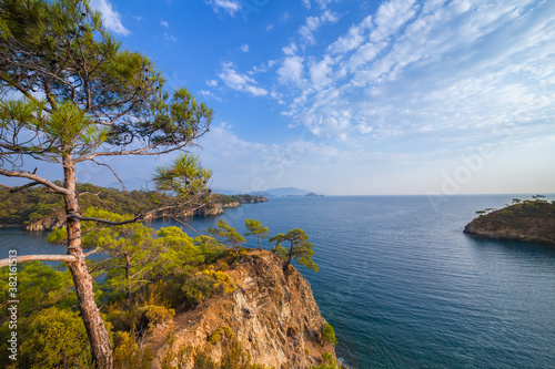 Mediterranean Sea nature landscape. Turkey, Fethiye Bay.