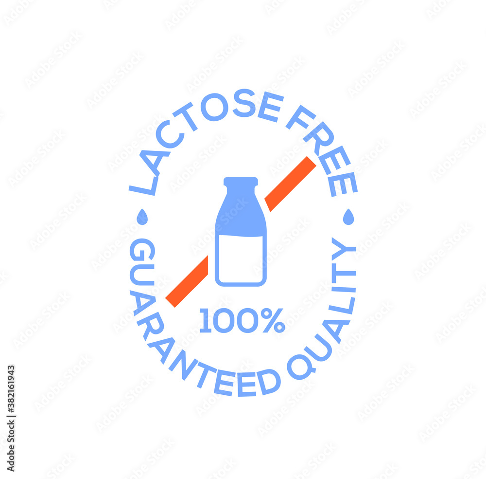 Lactose gluten free dairy icon. Milk dietary lactose free sign stamp or logo