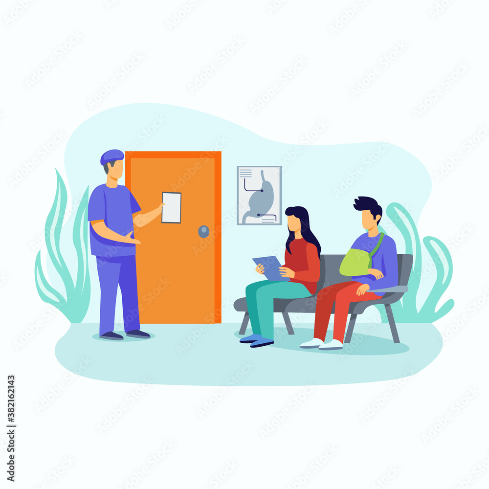 Patient waiting for visit doctor illustration concept Patient waiting for visit doctor illustration concept