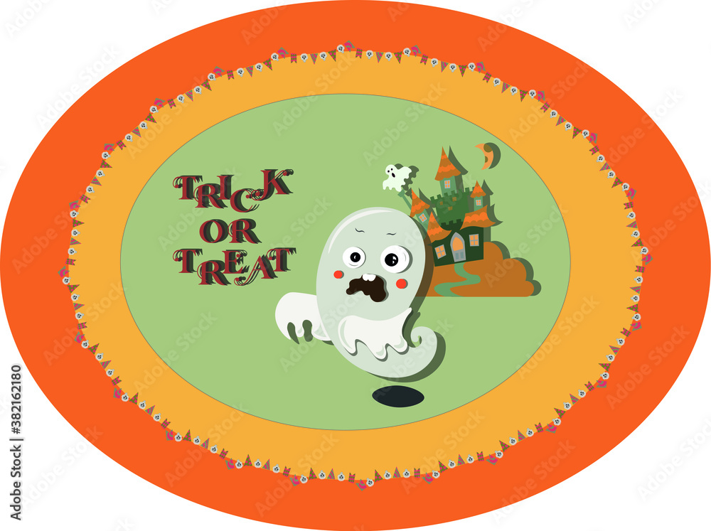 Halloween themed card with ghost on the yellow and green  background [Восстановлен]