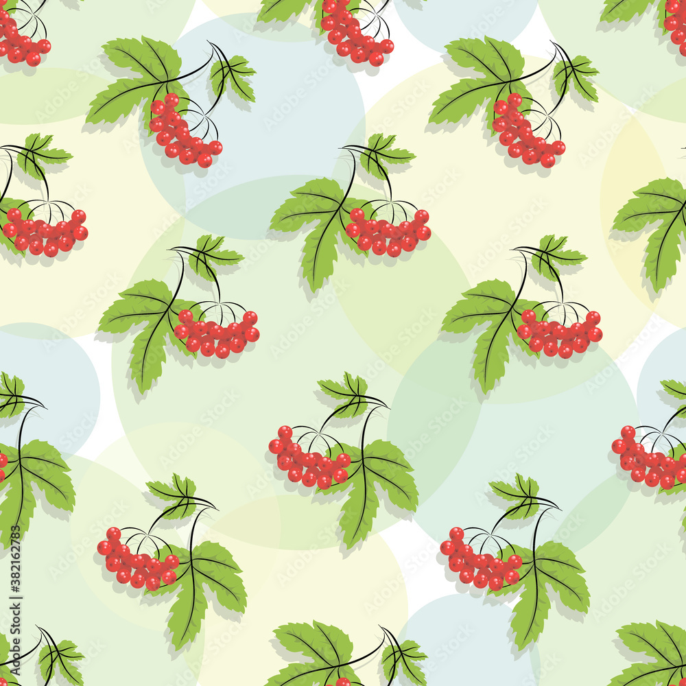 Viburnum pattern. Red viburnum. Autumn time. Vector background, concept fall template