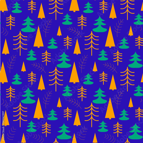 Vector seamless pattern with Christmas tree. Bright new year pattern