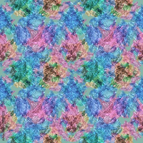 seamless pattern of multi-color crumple plastic  3d render