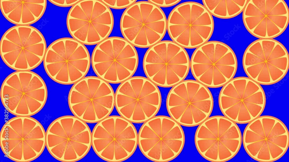 2d falling orange on chroma key. Drawn fruit slice 2d falling orange on chroma key. Drawn fruit slice