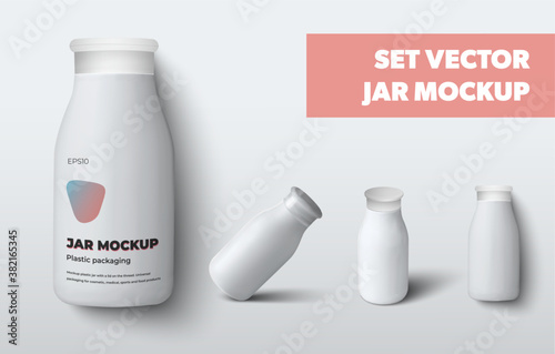 Empty plastic jar template for lotion, gel, isolated on background, with realistic shadows.