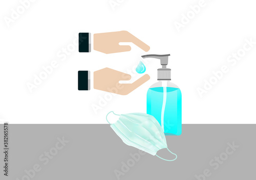 Equipment of clean hands with an alcohol gel and hygienic face mask to anti corona virus Covid-19 health care in pandemic era vectors isolated on white background