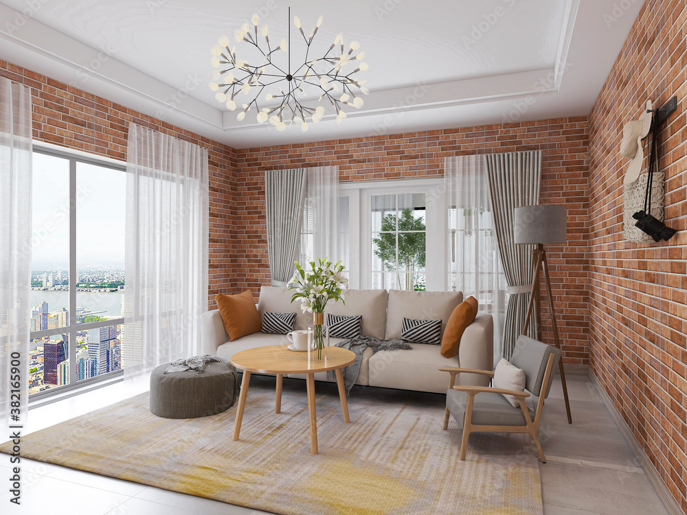 Fototapeta premium There are sofa, table and other facilities in the clean and tidy living room