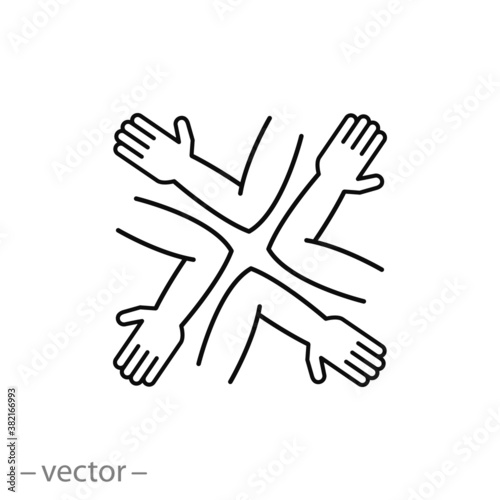 group non-contact greeting, give elbow bump, protect for COVID-19, healthcare concept,  thin line web symbol on white background - editable stroke vector illustration eps10