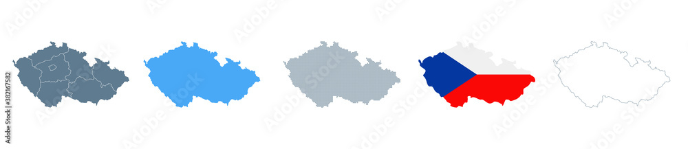 Czech Republic Map Set - Vector Solid, Contour, Regions, Flag, Pixels