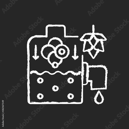 Lautering chalk white icon on black background. Beer fermentation from hops. Brewery automated production. Industrial appliance for malting. Isolated vector chalkboard illustration