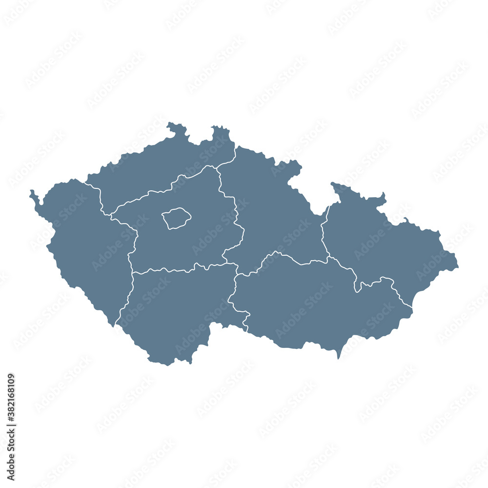Czech Republic Map - Vector Solid Contour and State Regions