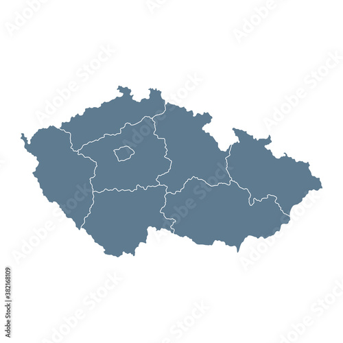Czech Republic Map - Vector Solid Contour and State Regions