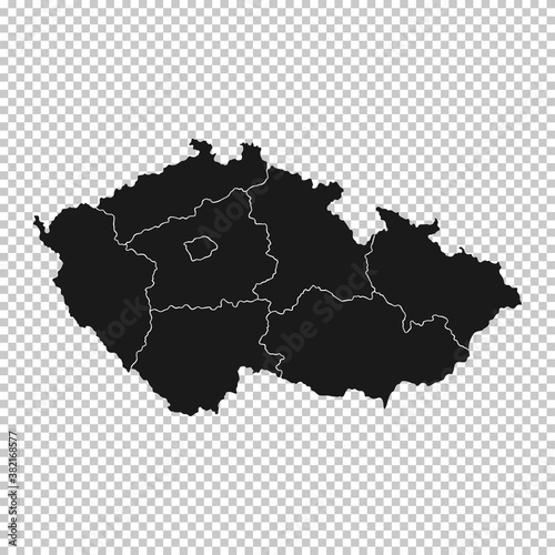 Czech Republic Map - Vector Solid Contour and State Regions on Transparent Background