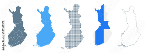 Finland Map Set - Vector Solid, Contour, Regions, Flag, Pixels