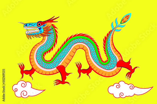 colorful chinese dargon with chinese clouds drawing in vector