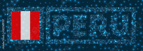 Peru badge. Flag of Peru in glowing network geometric style. Modern vector illustration.