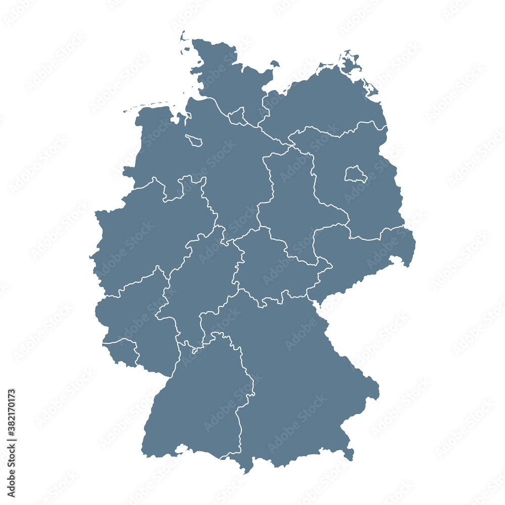 Germany Map - Vector Solid Contour and State Regions